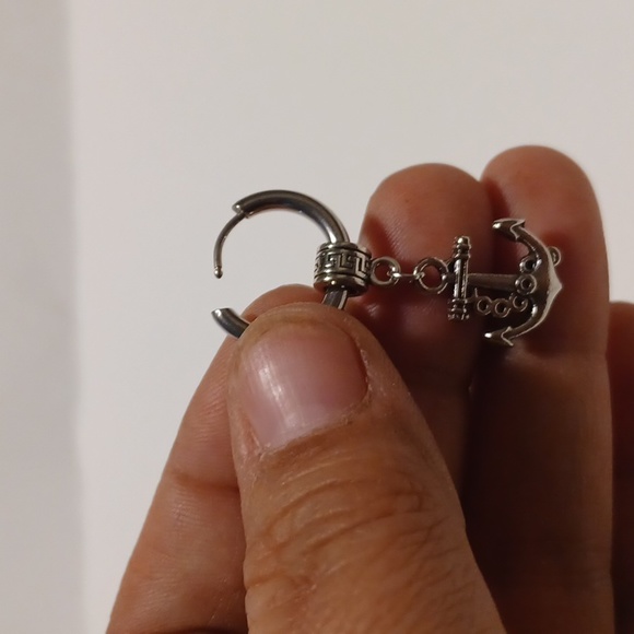 2pc Stainless Anchor Cross Earring Single Ear Silver-tone Hinged Hoop - Picture 6 of 14